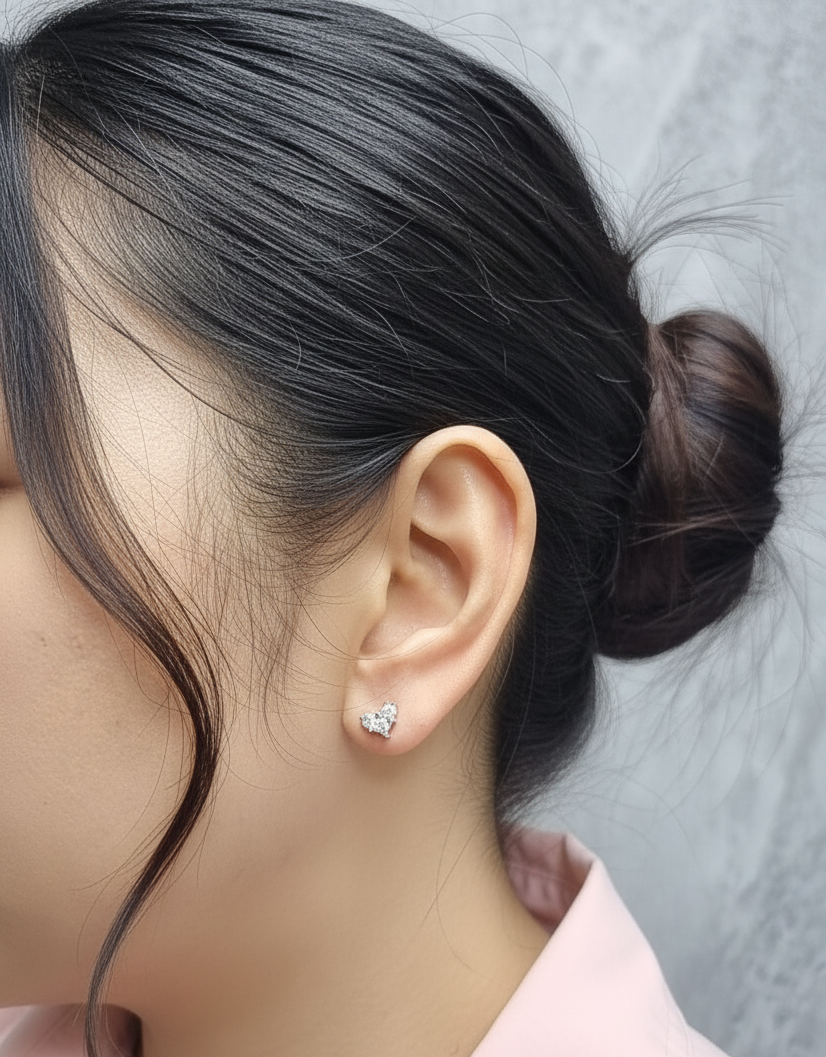 18K white gold heart-shaped diamond stud earrings with princess and round diamonds – Emirates Diamonds