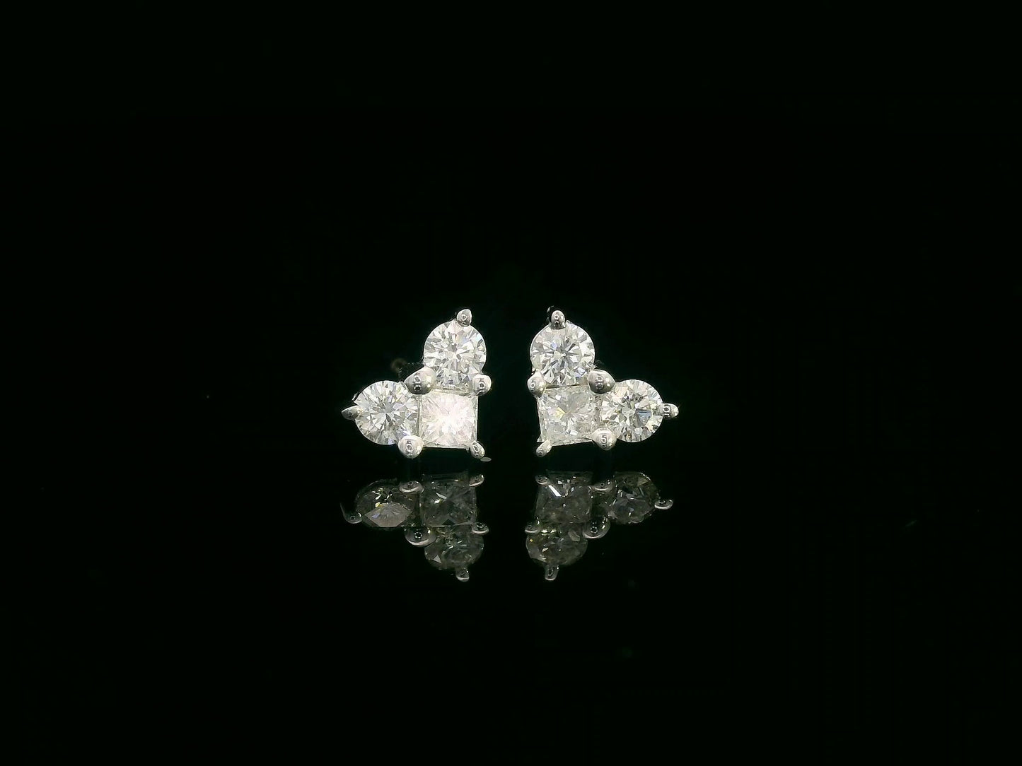 18K white gold heart-shaped diamond stud earrings with princess and round diamonds – Emirates Diamonds