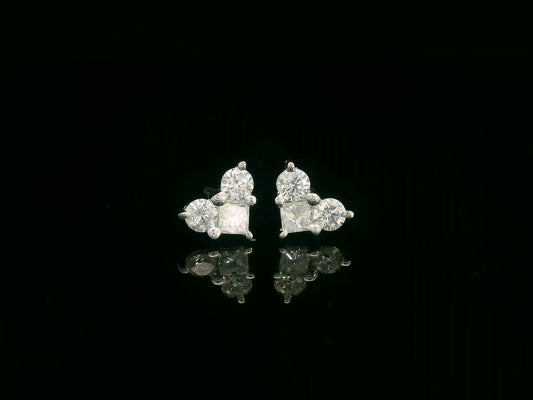 18K white gold heart-shaped diamond stud earrings with princess and round diamonds – Emirates Diamonds
