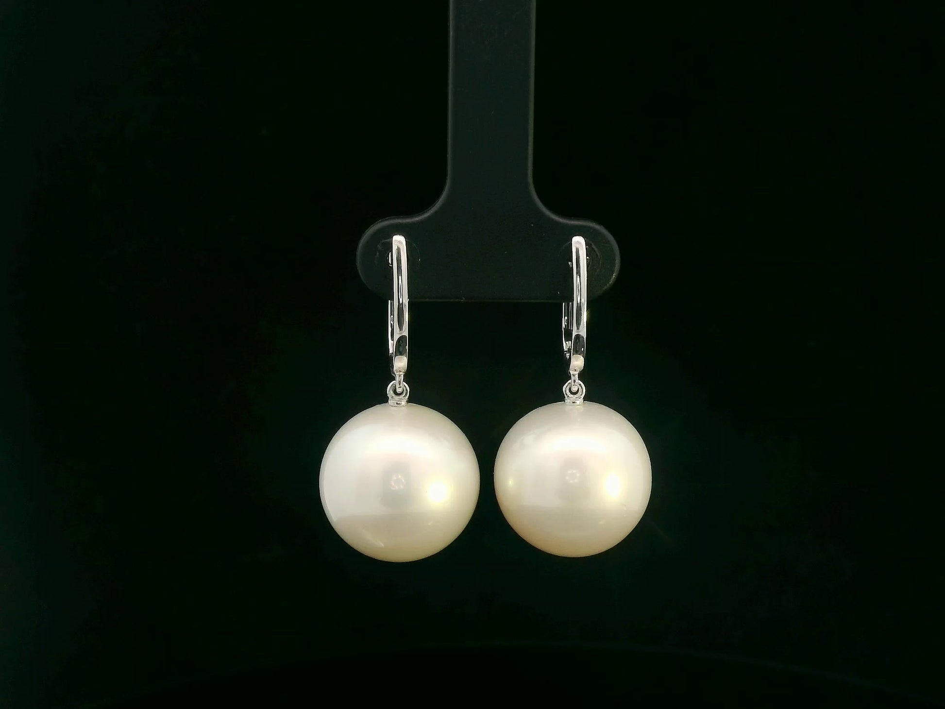 South Sea white pearl drop earrings in 18K white gold — Emirates Diamonds