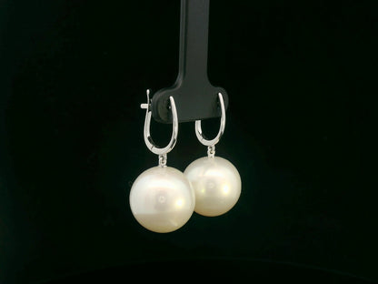 South Sea white pearl drop earrings in 18K white gold — Emirates Diamonds