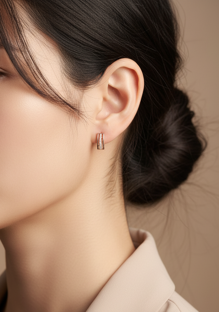 18K rose gold geometric open-work diamond earrings with pavé bar, 0.07ct – Emirates Diamonds