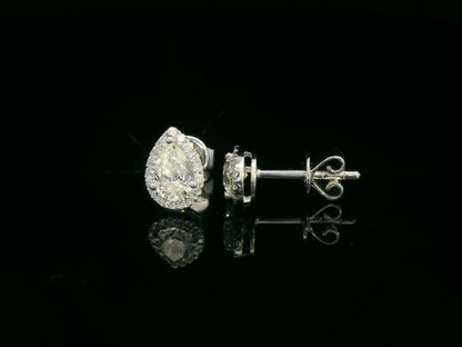 Pear-shaped diamond halo stud earrings in 18K white gold — Emirates Diamonds