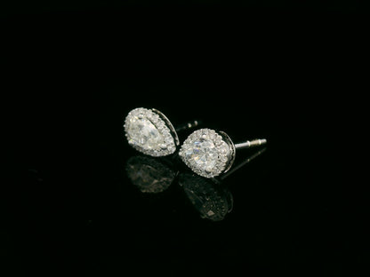 Pear-shaped diamond halo stud earrings in 18K white gold — Emirates Diamonds
