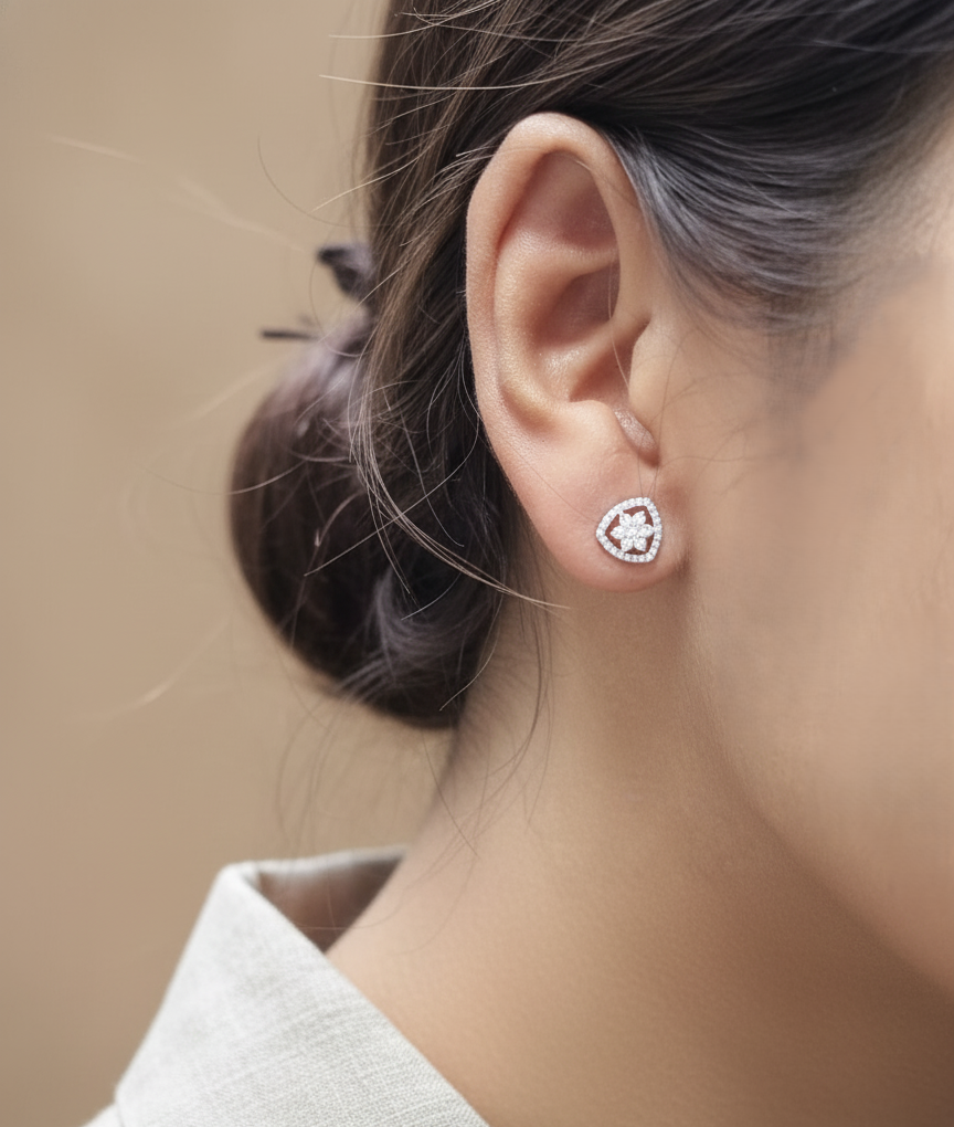 18K white gold diamond floral stud earrings – 0.32ct round brilliant diamonds by Emirates Diamonds