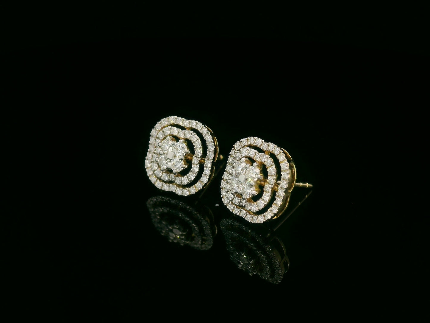 18K yellow gold floral halo diamond stud earrings, matching pendant set, 0.63ct – Emirates Diamonds