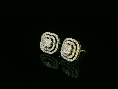 18K yellow gold floral halo diamond stud earrings, matching pendant set, 0.63ct – Emirates Diamonds