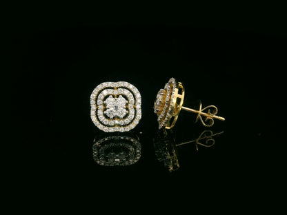 18K yellow gold floral halo diamond stud earrings, matching pendant set, 0.63ct – Emirates Diamonds