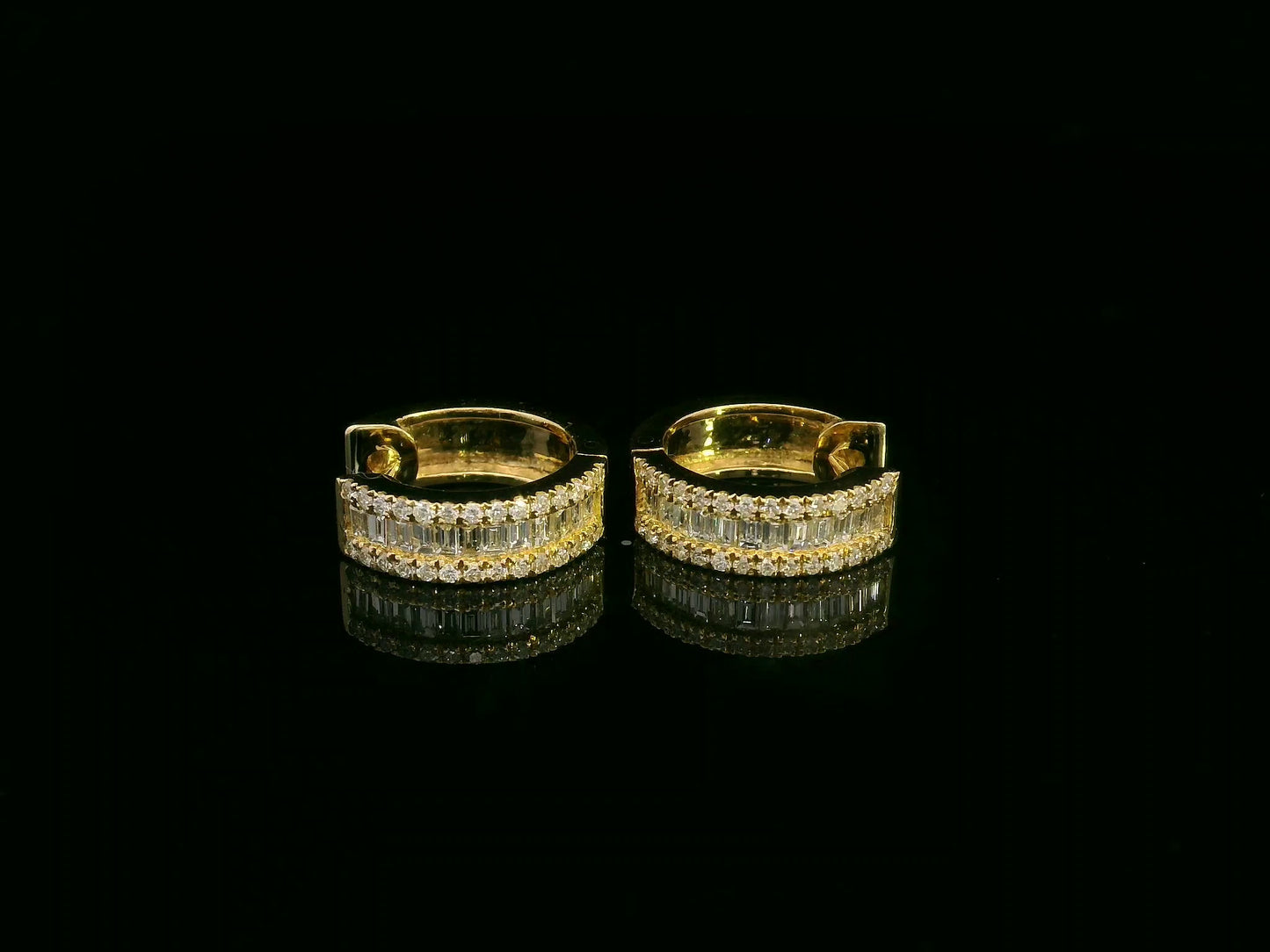 18K yellow gold diamond huggie hoop earrings – 0.57ct diamonds by Emirates Diamonds