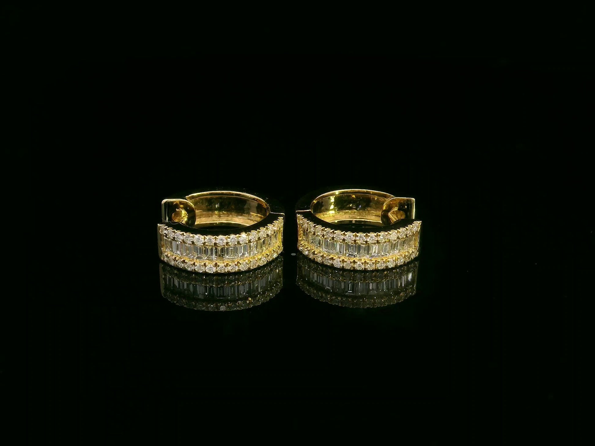 18K yellow gold diamond huggie hoop earrings – 0.57ct diamonds by Emirates Diamonds