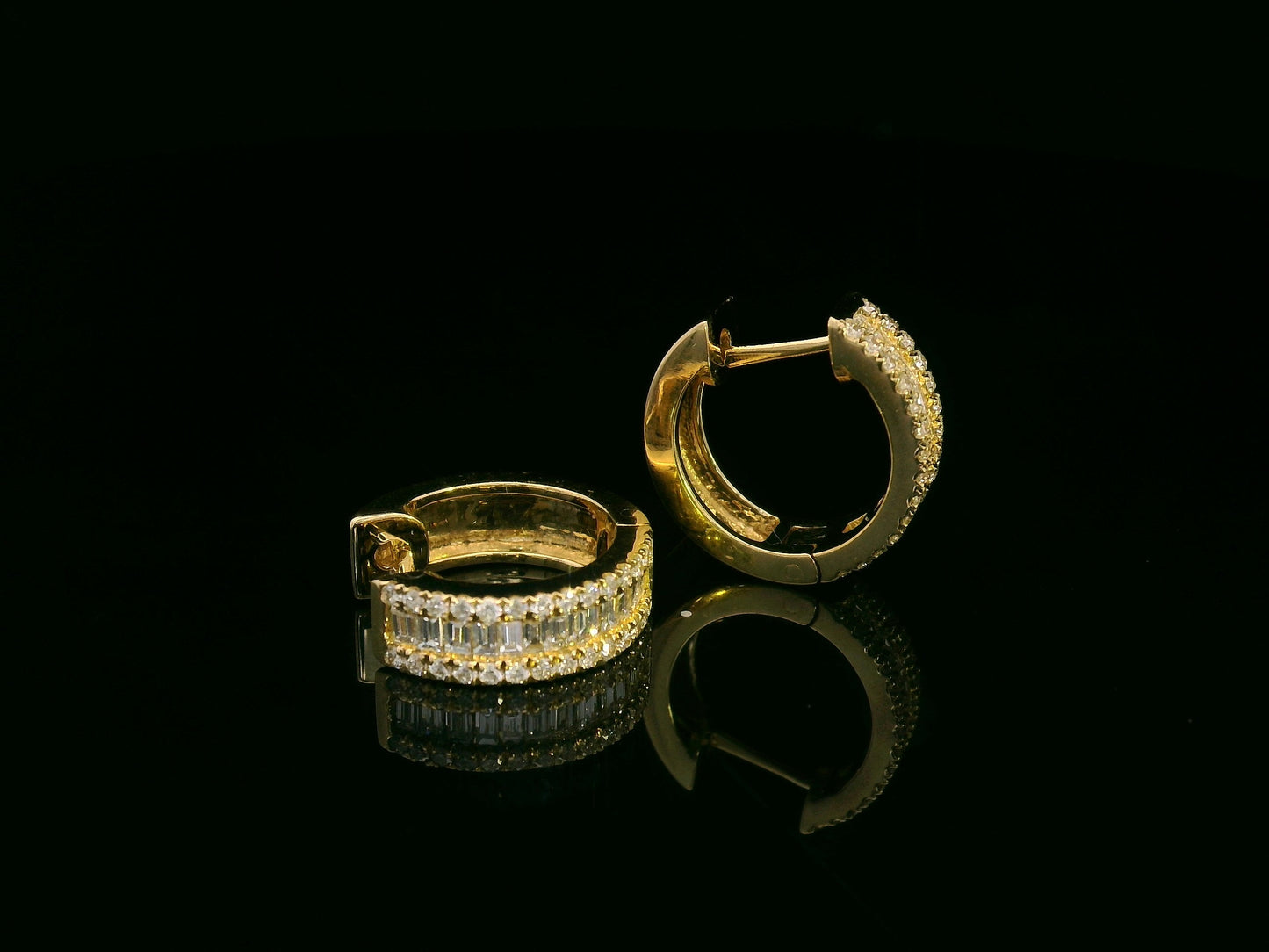 18K yellow gold diamond huggie hoop earrings – 0.57ct diamonds by Emirates Diamonds