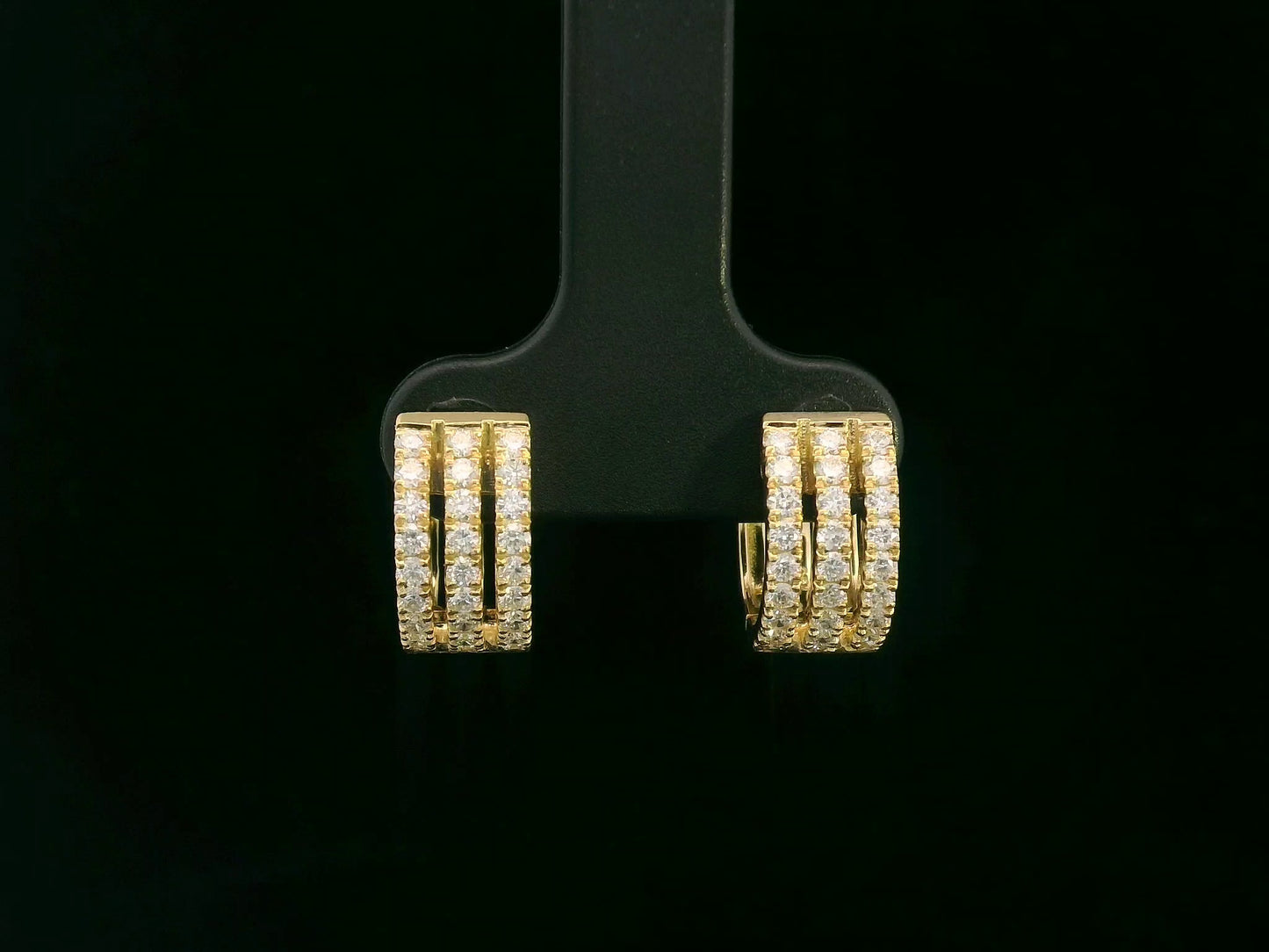 18K yellow gold triple-row diamond hoop earrings – 0.67ct round brilliant diamonds by Emirates Diamonds