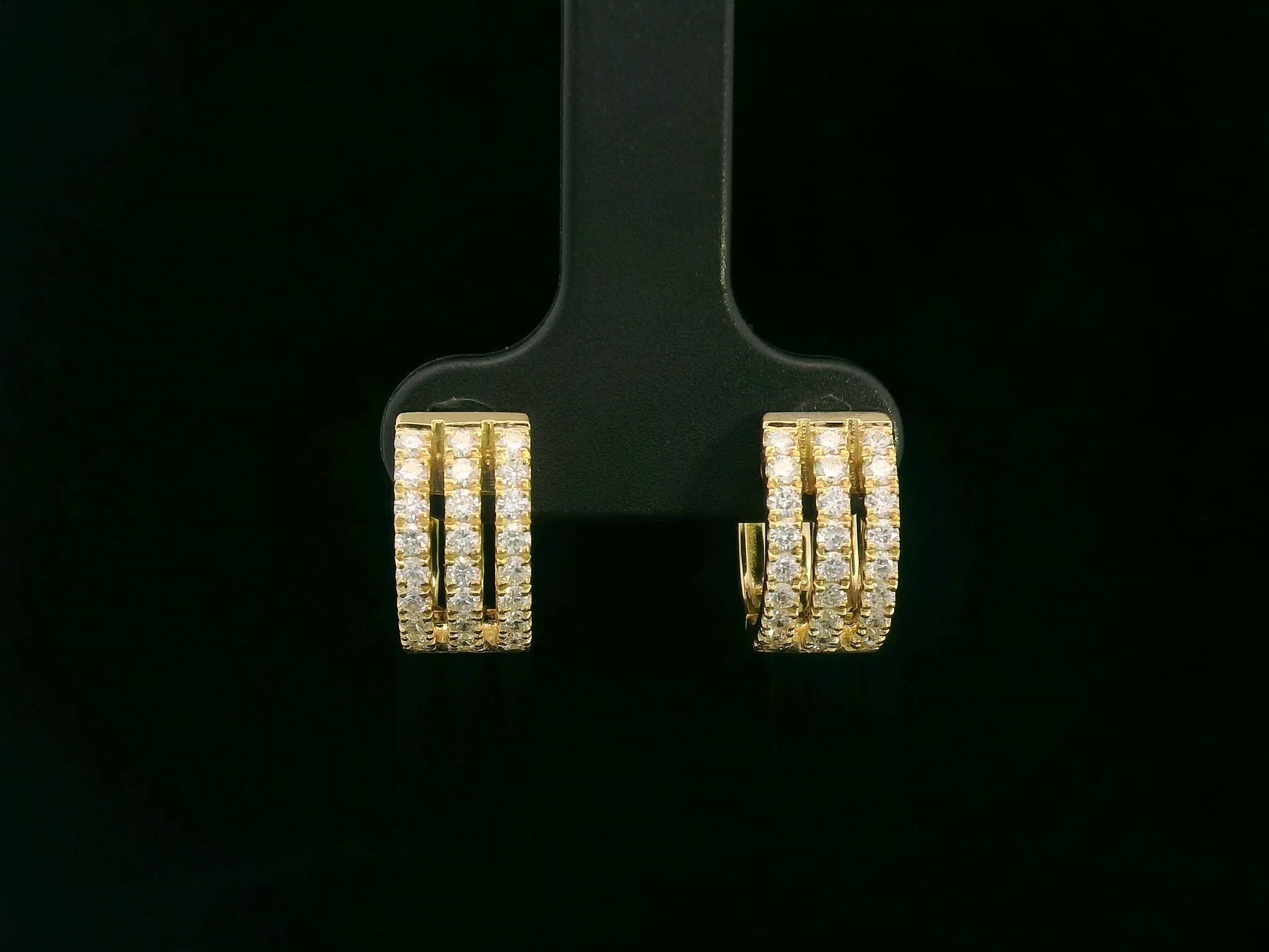 18K yellow gold triple-row diamond hoop earrings – 0.67ct round brilliant diamonds by Emirates Diamonds