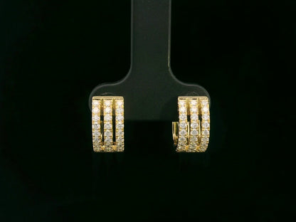 18K yellow gold triple-row diamond hoop earrings – 0.67ct round brilliant diamonds by Emirates Diamonds