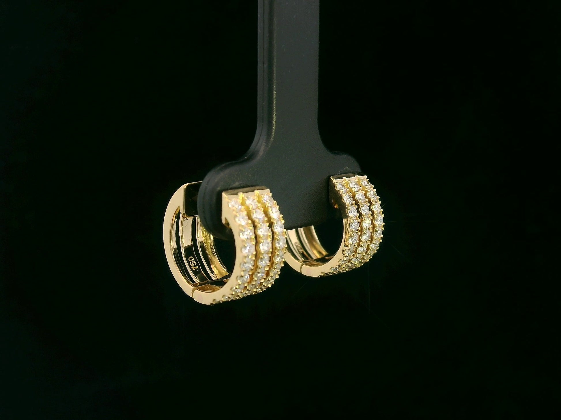 18K yellow gold triple-row diamond hoop earrings – 0.67ct round brilliant diamonds by Emirates Diamonds