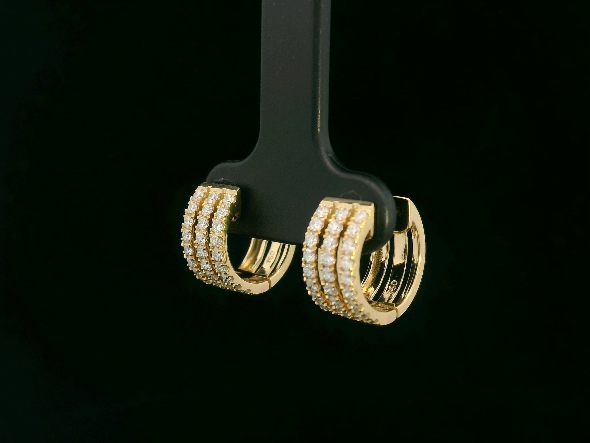 18K yellow gold triple-row diamond hoop earrings – 0.67ct round brilliant diamonds by Emirates Diamonds