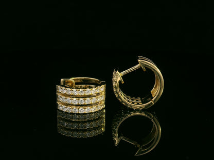 18K yellow gold triple-row diamond hoop earrings – 0.67ct round brilliant diamonds by Emirates Diamonds