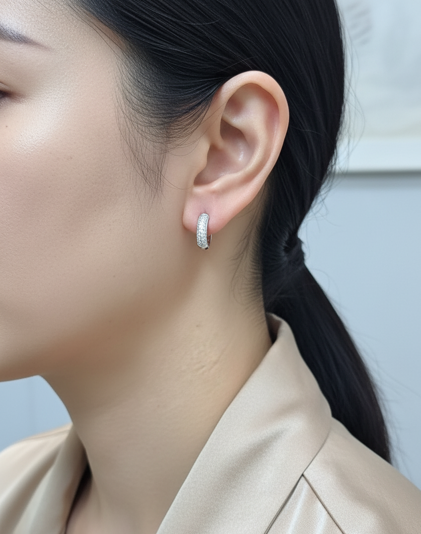 18K white gold diamond pavé hoop earrings – 0.53ct round brilliant diamonds by Emirates Diamonds