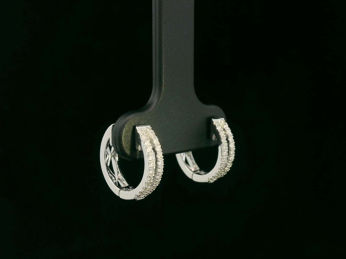 18K white gold diamond huggie hoop earrings – 0.23ct pavé diamonds by Emirates Diamonds