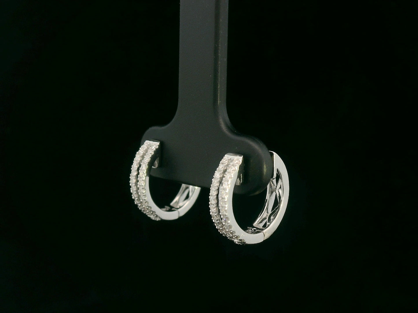 18K white gold diamond huggie hoop earrings – 0.23ct pavé diamonds by Emirates Diamonds
