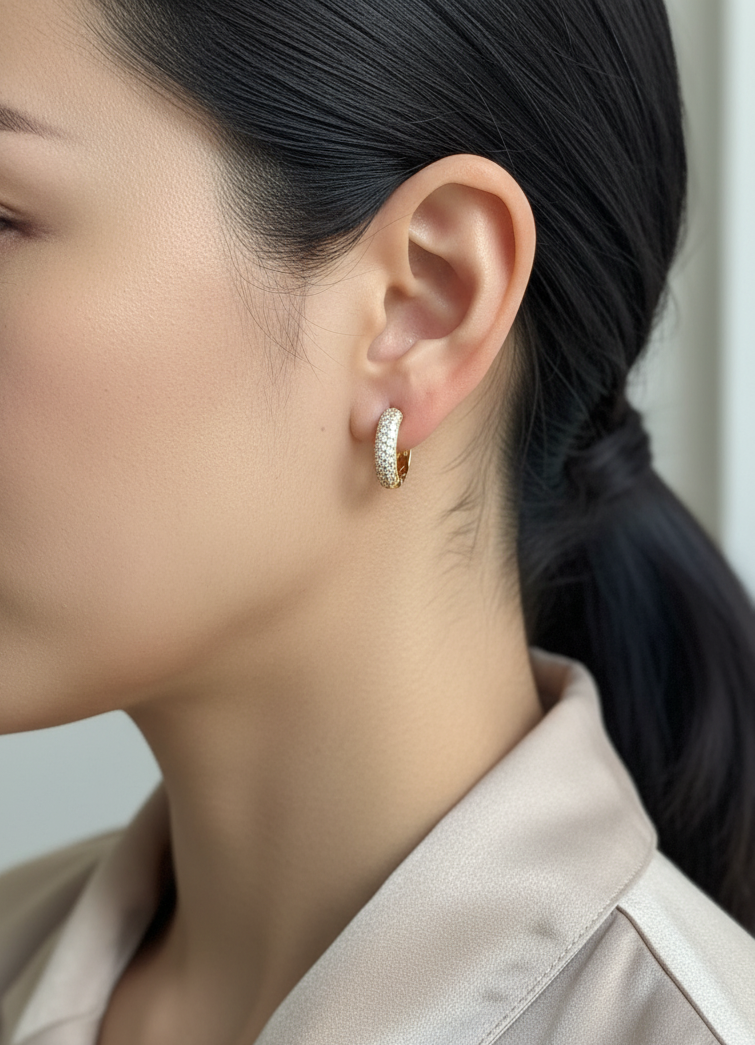 18K yellow gold pavé diamond hoop earrings – 0.89ct diamond hoops – Emirates Diamonds