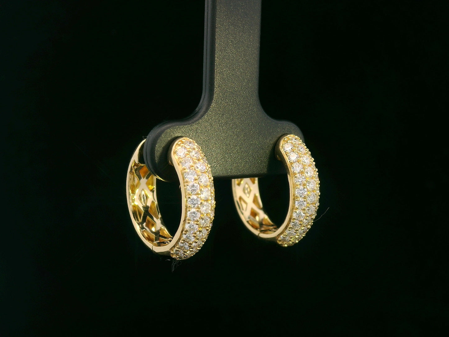 18K yellow gold pavé diamond hoop earrings – 0.89ct diamond hoops – Emirates Diamonds