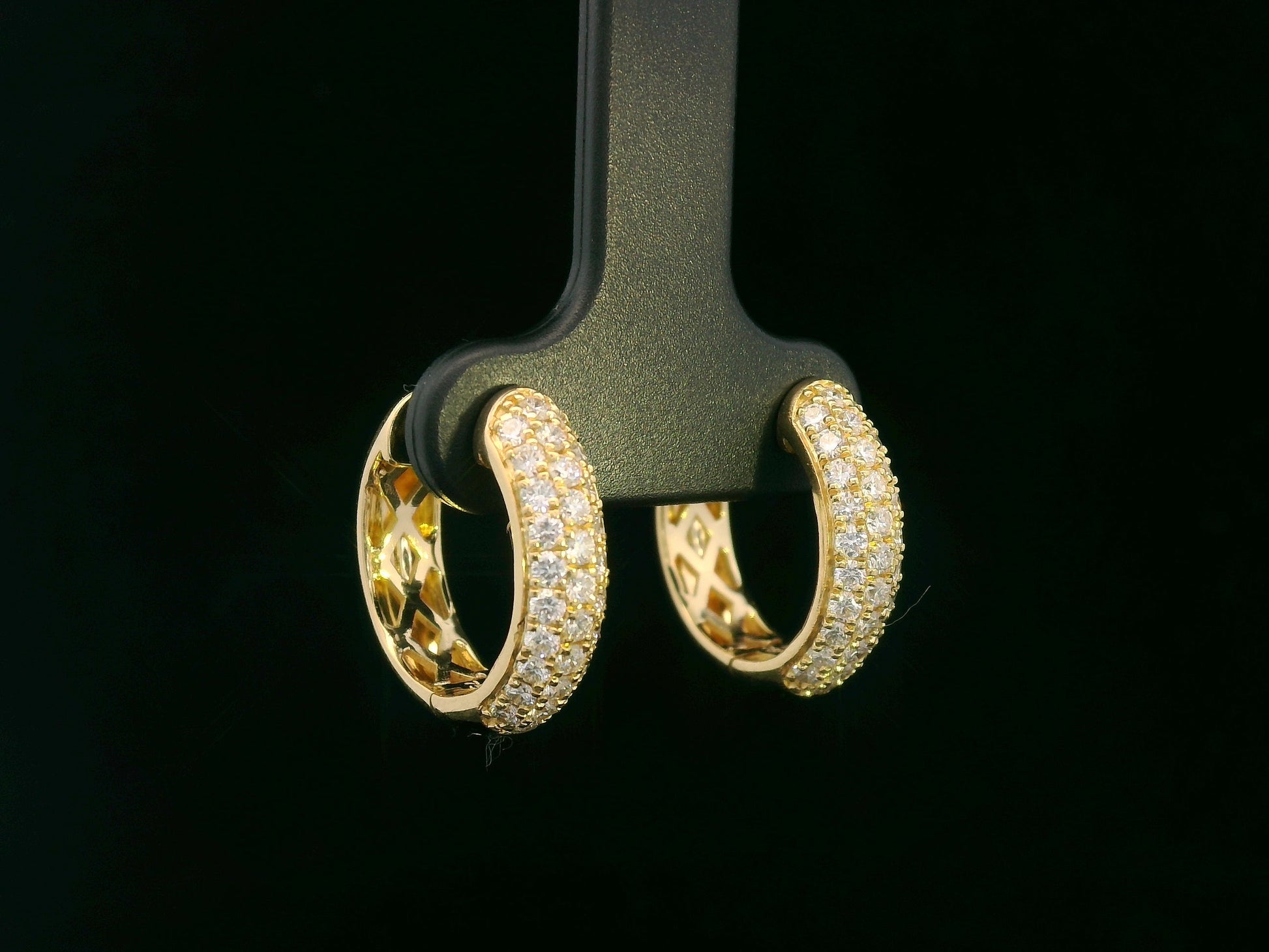 18K yellow gold pavé diamond hoop earrings – 0.89ct diamond hoops – Emirates Diamonds