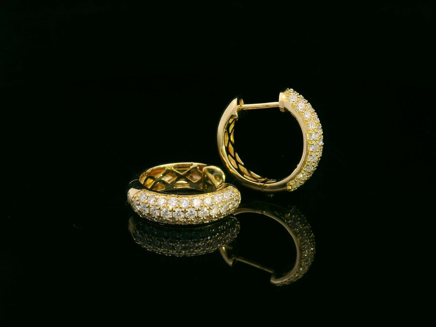 18K yellow gold pavé diamond hoop earrings – 0.89ct diamond hoops – Emirates Diamonds