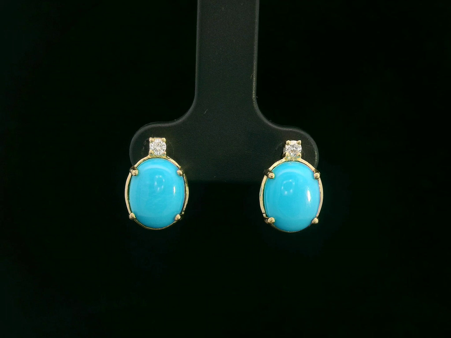 18K yellow gold turquoise and diamond stud earrings – oval turquoise with diamond accents – Emirates Diamonds