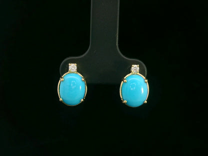 18K yellow gold turquoise and diamond stud earrings – oval turquoise with diamond accents – Emirates Diamonds