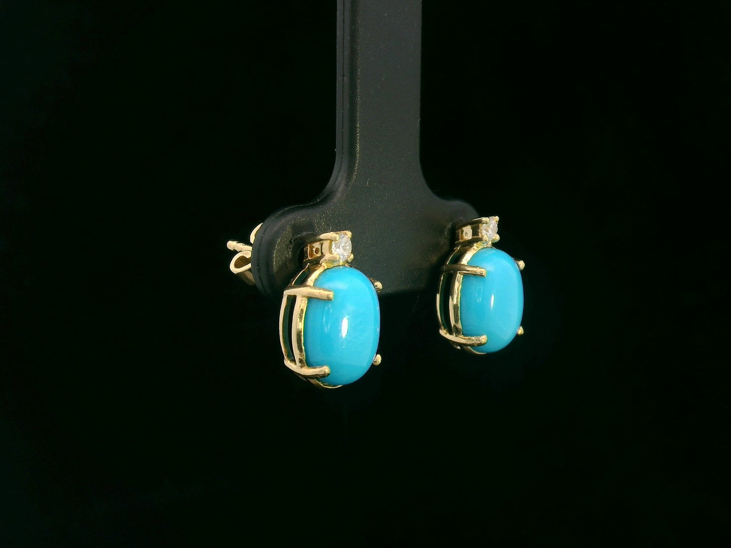 18K yellow gold turquoise and diamond stud earrings – oval turquoise with diamond accents – Emirates Diamonds