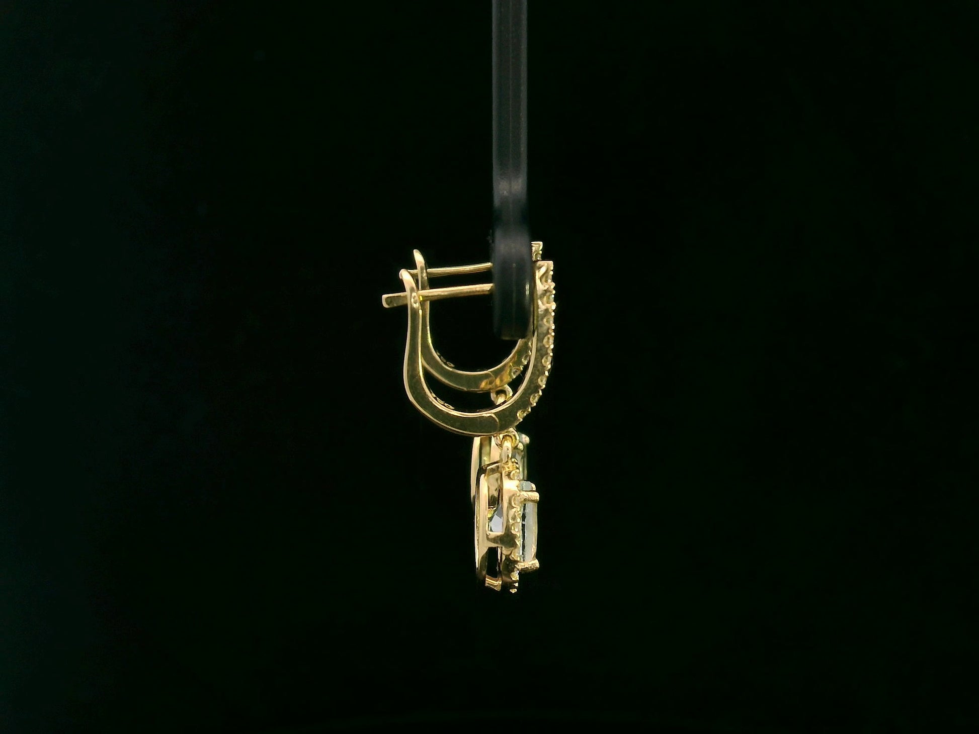 18K yellow gold aquamarine and diamond halo dangle earrings with pavé hoops, 0.87ct aquamarine & 0.39ct diamonds – Emirates Diamonds