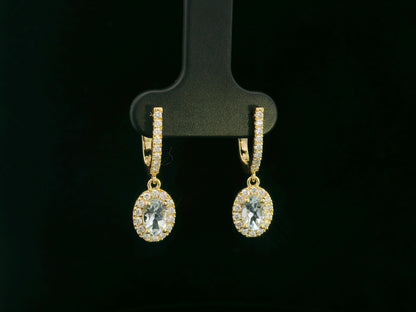 18K yellow gold aquamarine and diamond halo dangle earrings with pavé hoops, 0.87ct aquamarine & 0.39ct diamonds – Emirates Diamonds