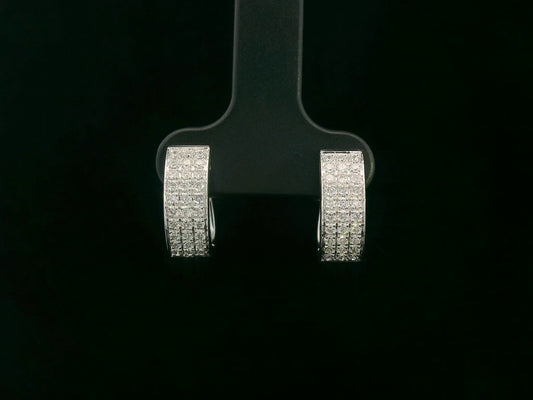 18K white gold pavé diamond huggie earrings with three-row design – Emirates Diamonds