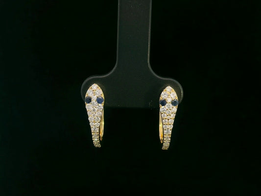 18K yellow gold serpent-inspired hoop earrings with pavé diamonds and blue sapphires – Emirates Diamonds