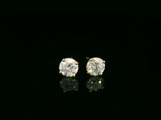 18K yellow gold 1.60ct round diamond solitaire stud earrings, VS1 I color, GIA certified – Emirates Diamonds