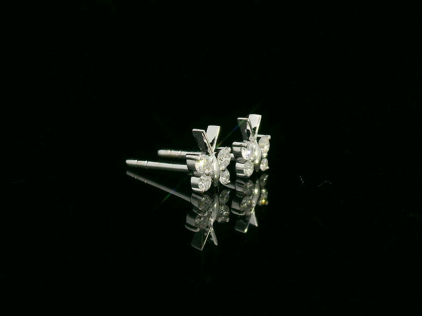 18K white gold diamond butterfly stud earrings – delicate small butterfly earrings by Emirates Diamonds