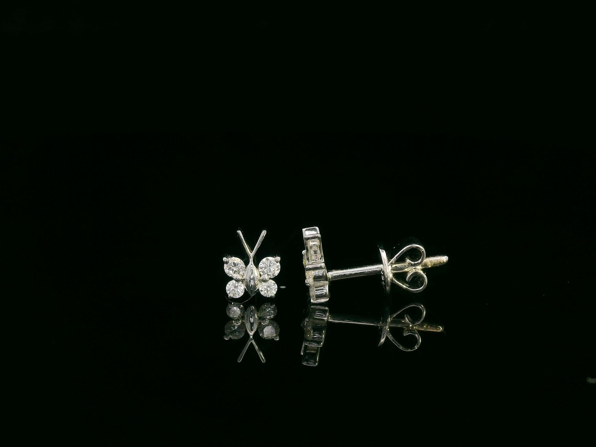 18K white gold diamond butterfly stud earrings – delicate small butterfly earrings by Emirates Diamonds