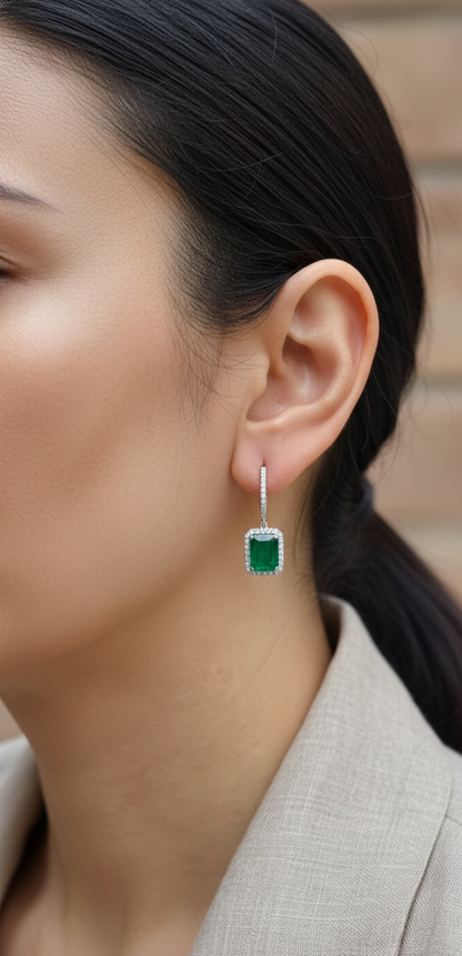 18K white gold emerald drop earrings with 5.78ct emeralds and 0.62ct diamonds – Emirates Diamonds