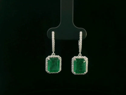18K white gold emerald drop earrings with 5.78ct emeralds and 0.62ct diamonds – Emirates Diamonds