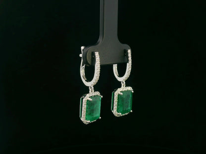 18K white gold emerald drop earrings with 5.78ct emeralds and 0.62ct diamonds – Emirates Diamonds