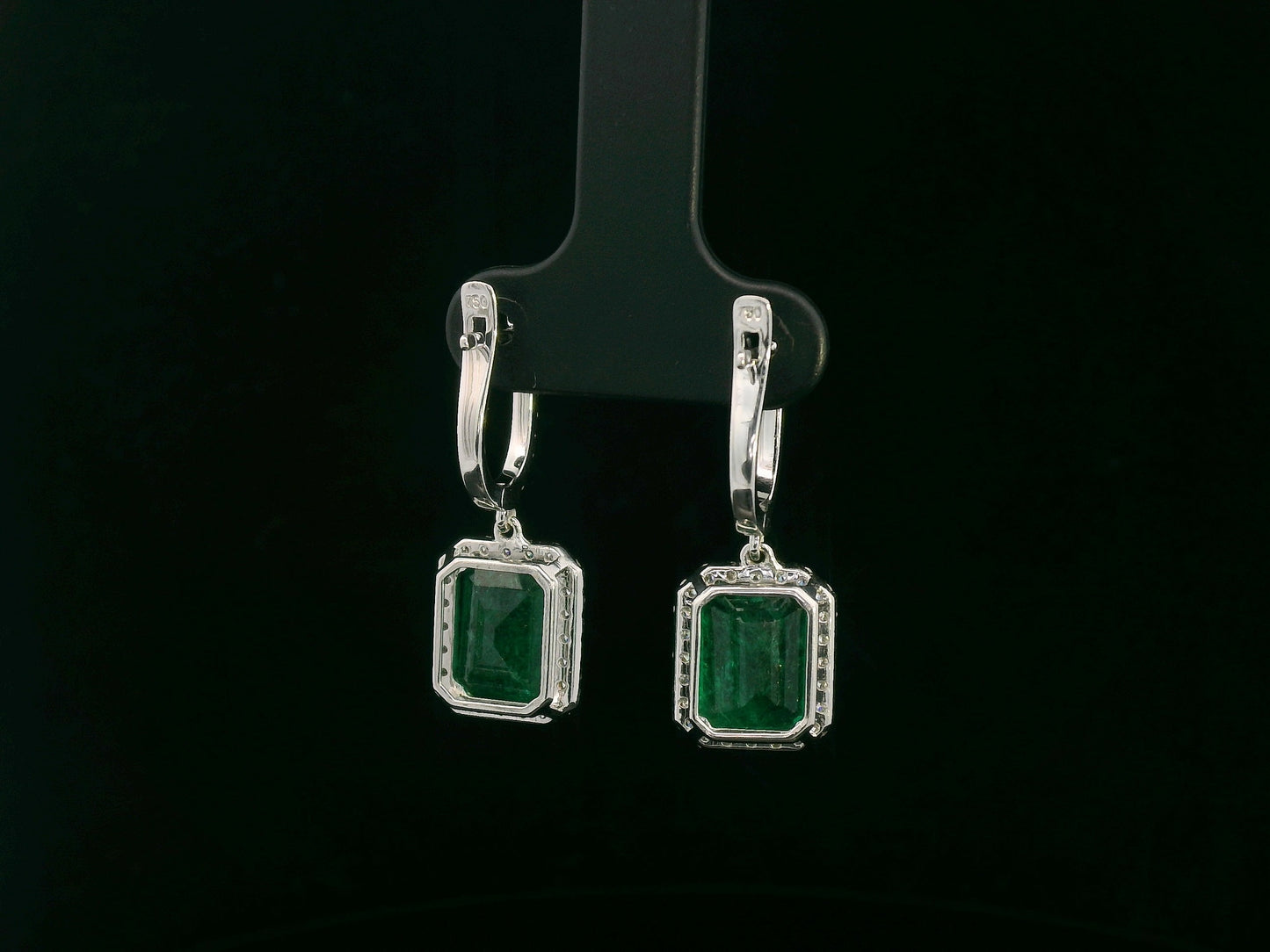 18K white gold emerald drop earrings with 5.78ct emeralds and 0.62ct diamonds – Emirates Diamonds