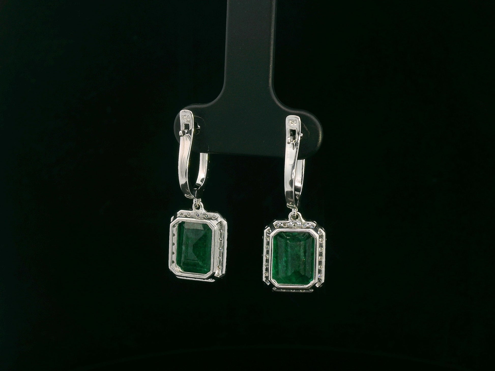 18K white gold emerald drop earrings with 5.78ct emeralds and 0.62ct diamonds – Emirates Diamonds