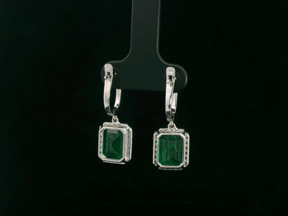 18K white gold emerald drop earrings with 5.78ct emeralds and 0.62ct diamonds – Emirates Diamonds