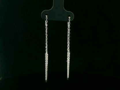 18K white gold long diamond threader earrings with tapered pavé bar – Emirates Diamonds
