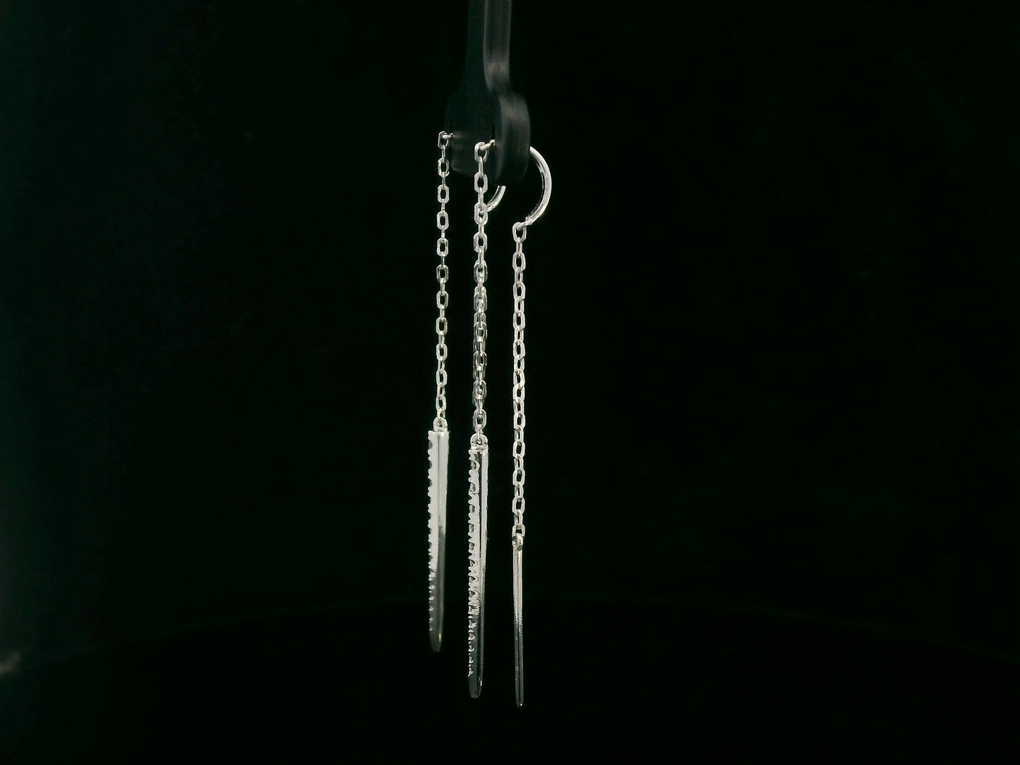 18K white gold long diamond threader earrings with tapered pavé bar – Emirates Diamonds