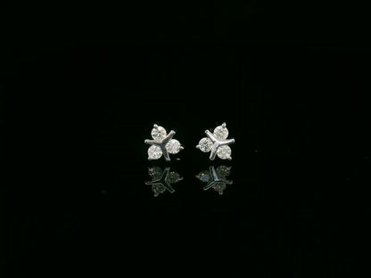 18K white gold three-stone diamond stud earrings with minimalist cluster design – Emirates Diamonds