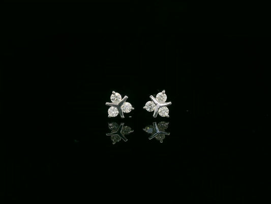 18K white gold three-stone diamond stud earrings with minimalist cluster design – Emirates Diamonds