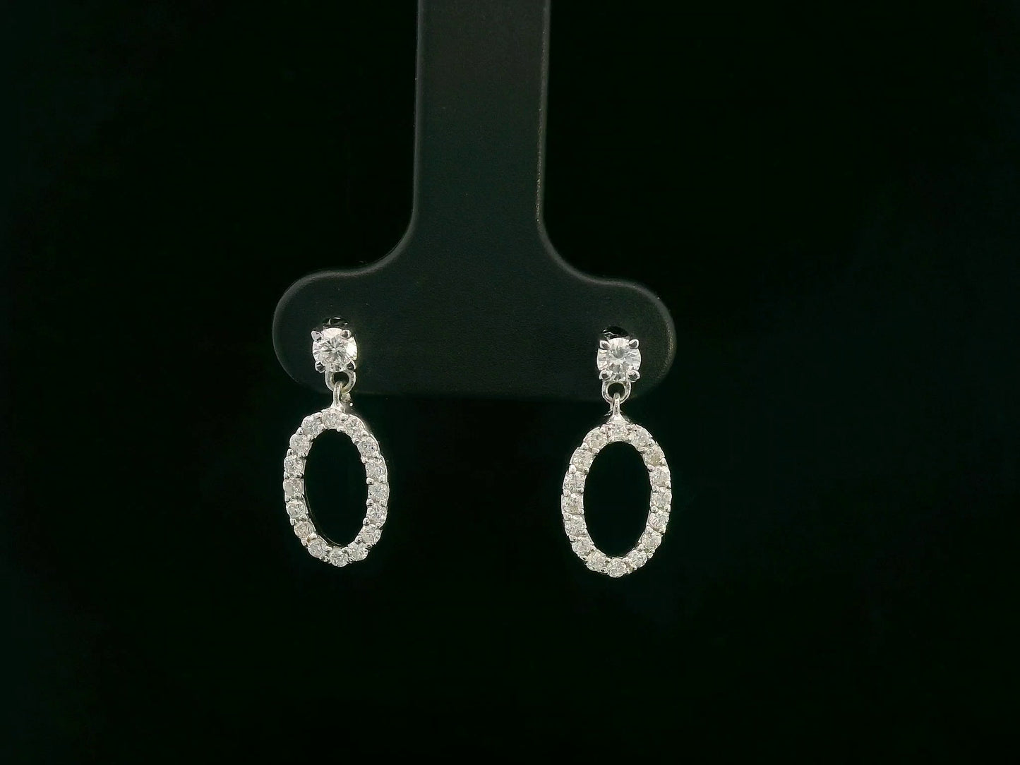 18K white gold oval diamond drop earrings with butterfly push back closure – Emirates Diamonds