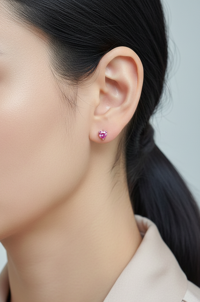 18K white gold heart-shaped ruby stud earrings – romantic fine jewelry by Emirates Diamonds